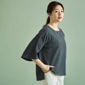 Kilka/洗えるシャーリング5分袖カットソー