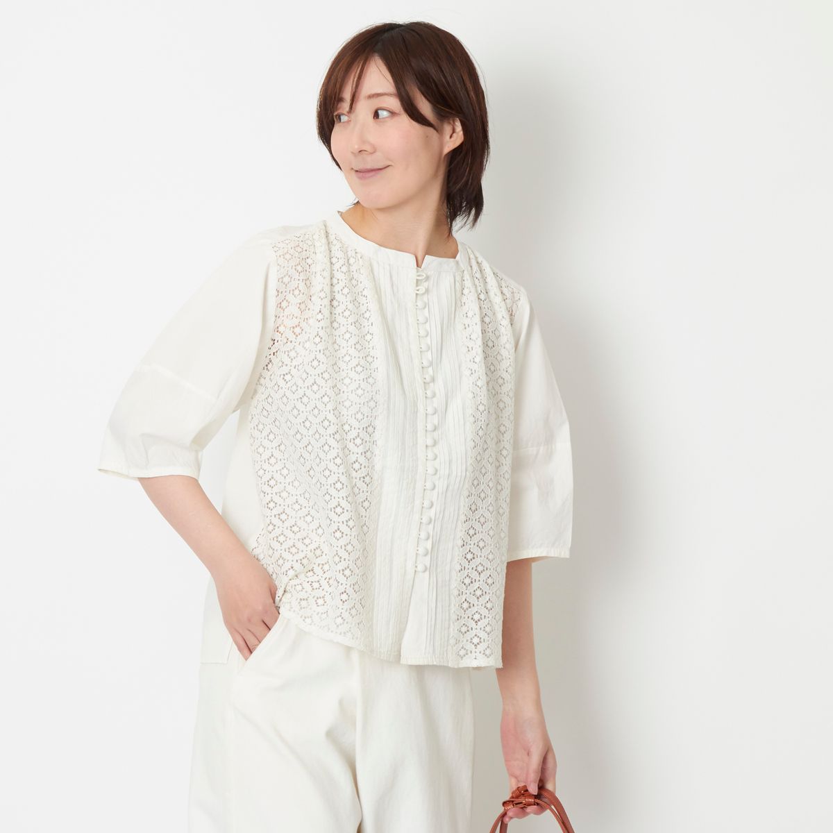 Fanaka/ボリューム袖前開きレースブラウス