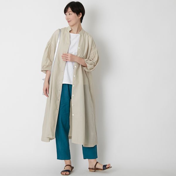 n.o.f.l/ナチュラルローンスタンドカラーワンピース -羽織りとしても着
