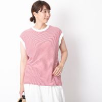 n.o.f.l/コットン細ボーダーノースリーブカットソー