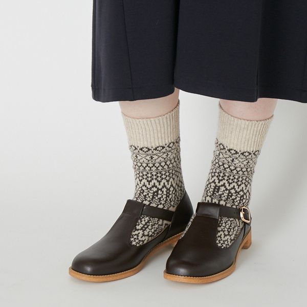 NISHIGUCHI KUTSUSHITA/ウールジャガードソックス S -足入れした瞬間に