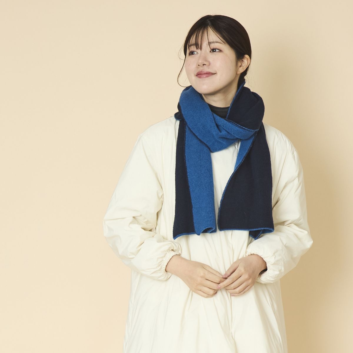 el alto/リバーシブルニットマフラー -2種類の色が楽しめるカシミヤ100 