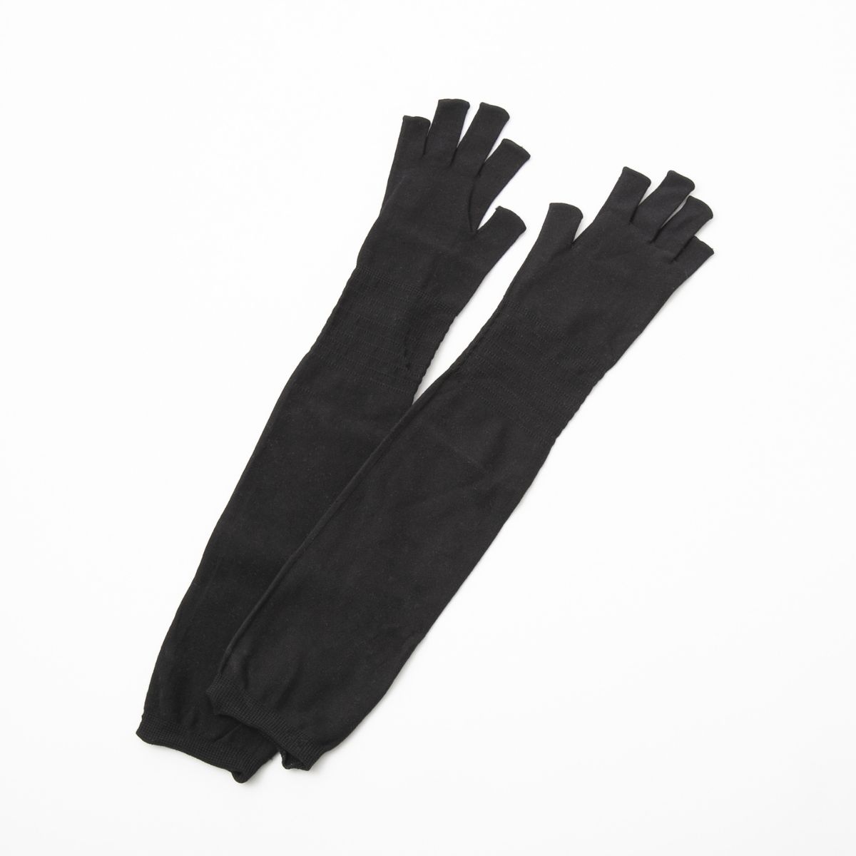 絹屋/内側シルク指切りアームカバーロング　鉄黒