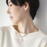STELLA CIFFON/3WAYチェーン×フラット淡水パールネックレス