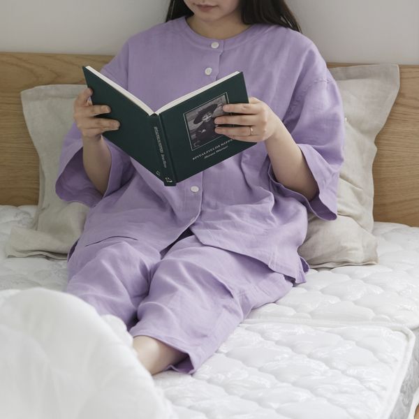 liflance/綿麻強撚ワッフルガーゼ半袖パジャマ レディース -丈感が