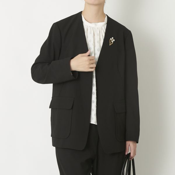 STELLA CIFFON/ウォッシャブルポリエステルのノーカラージャケット