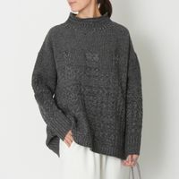 NARU/ラムウール アラン柄ハイネックニット