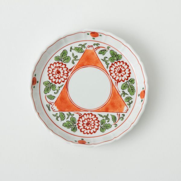 与山窯 桔梗渕4.5寸皿 色絵三方富士菊花文