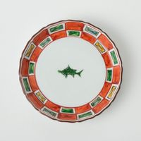 与山窯 桔梗渕4.5寸皿 色絵市松魚文