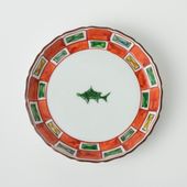 与山窯 桔梗渕4.5寸皿 色絵市松魚文