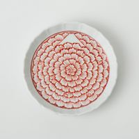 与山窯 桔梗渕4.5寸皿 赤絵花弁富士山図