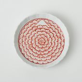 与山窯 桔梗渕4.5寸皿 赤絵花弁富士山図