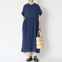 ubasoku/リネンバンドカラー半袖ワンピース