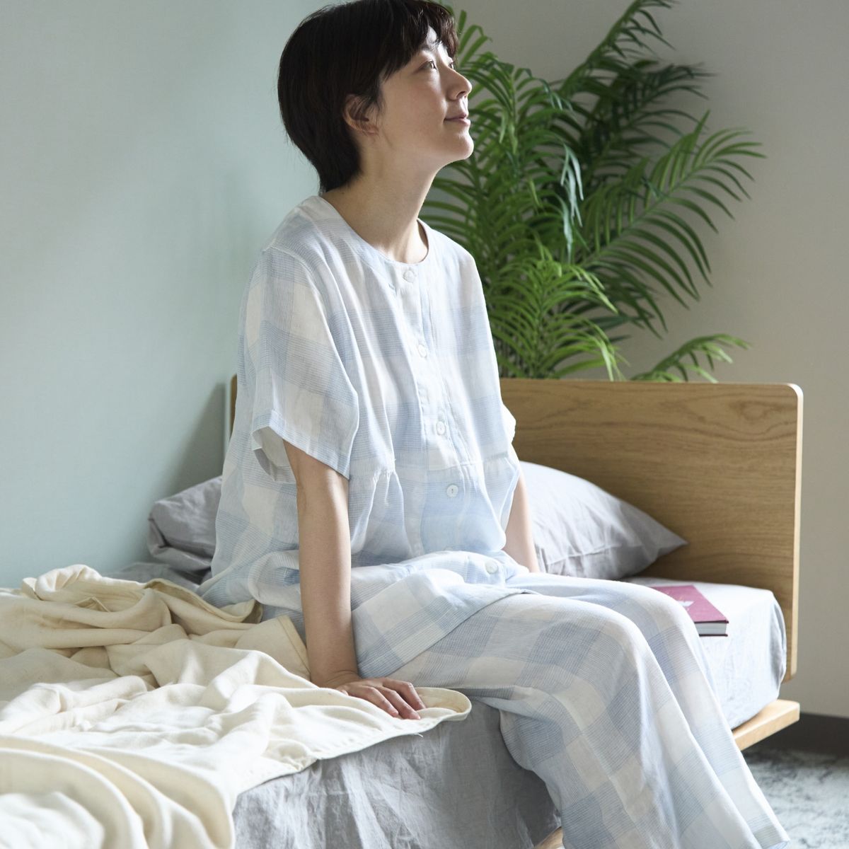 やわらか2重ガーゼパジャマ ブロックチェック レディース