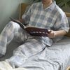やわらか2重ガーゼパジャマ ブロックチェック メンズ