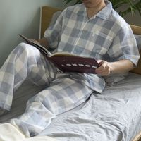 やわらか2重ガーゼパジャマ ブロックチェック メンズ