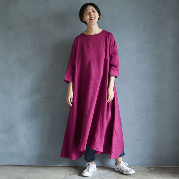 TUTIE./リネンのサイドシームフレアワンピース -肌見せNG派の為の