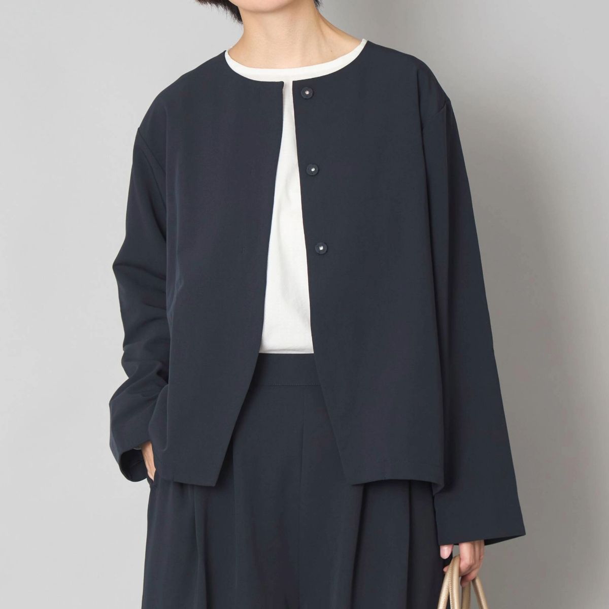 DOVERS/TRツイル バックプリーツノーカラージャケット