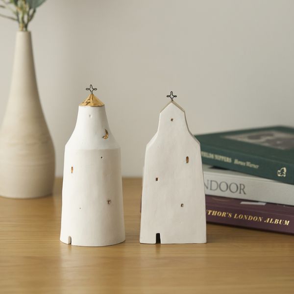 小物入れ　オブジェ h.u.g/灯りのオブジェ church （L） -金彩のアクセントが光る、手作り