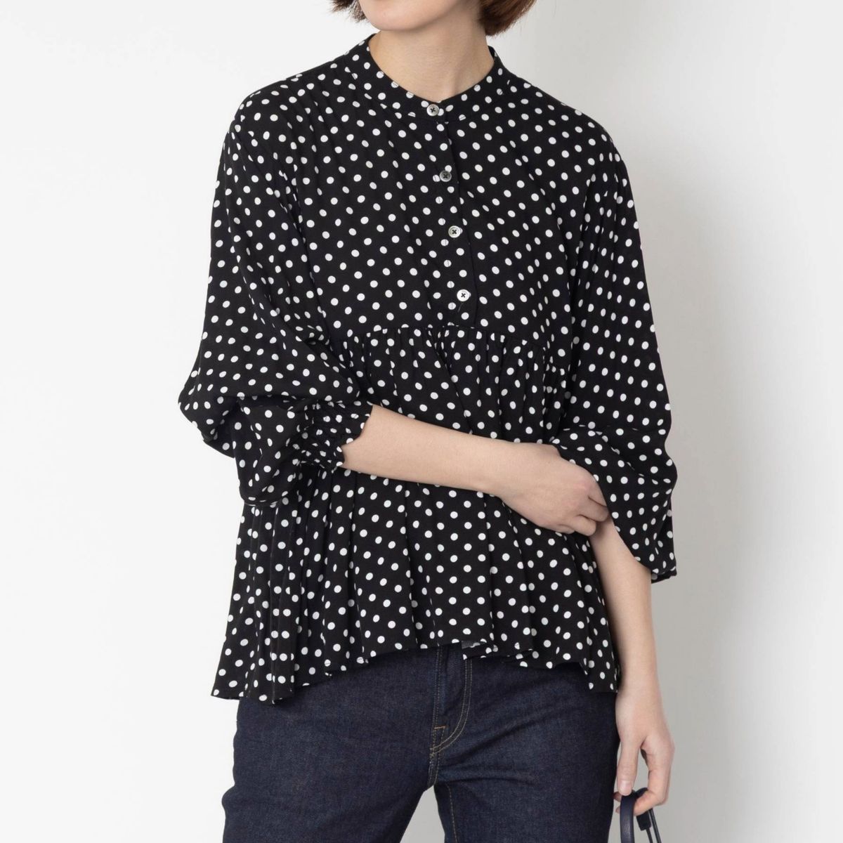 ubasoku/ドットプリント バンドカラーブラウス