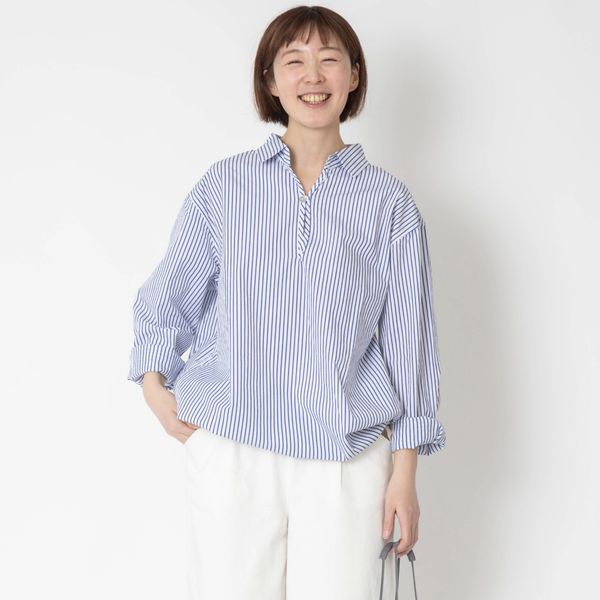 vent blanc/ストライプワッシャースキッパ―シャツ -着丈が変えられる