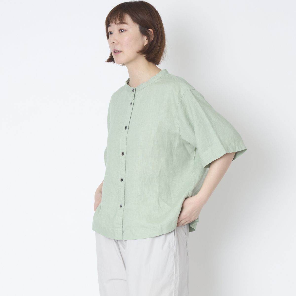 ubasoku/バンドカラー半袖ブラウス