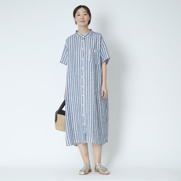 ubasoku/バンドカラー半袖シャツワンピース