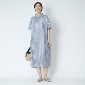 ubasoku/バンドカラー半袖シャツワンピース