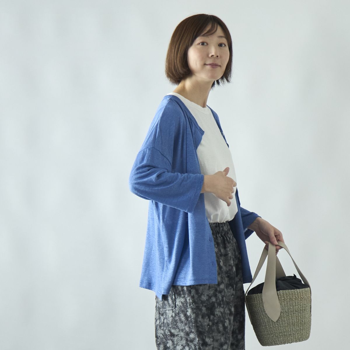 DAYS/リネンジャージー 8分袖カーディガン