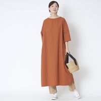 motone/7分袖ボートネックロングワンピース