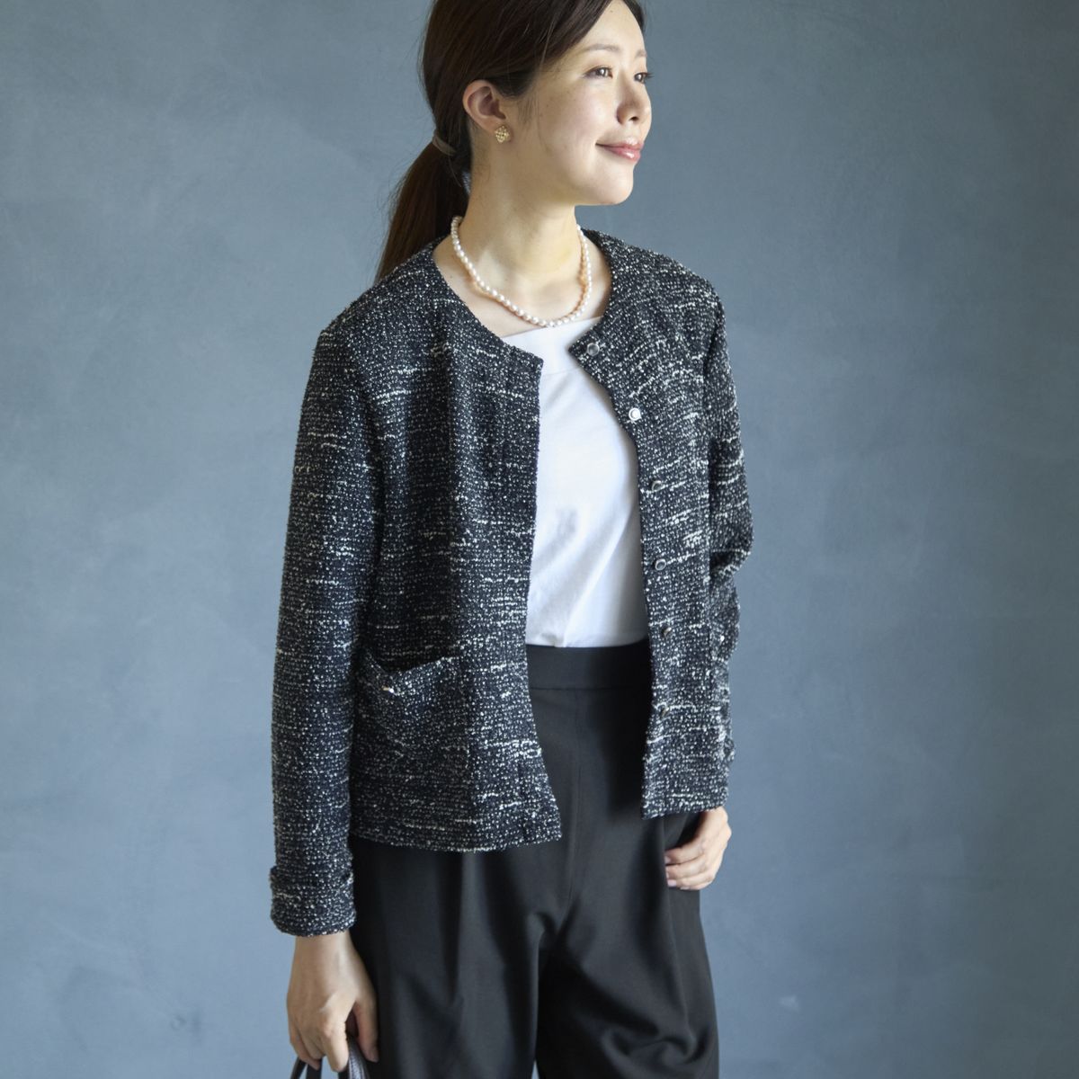 Kilka/ジャケット見えするツイードライクカーディガン