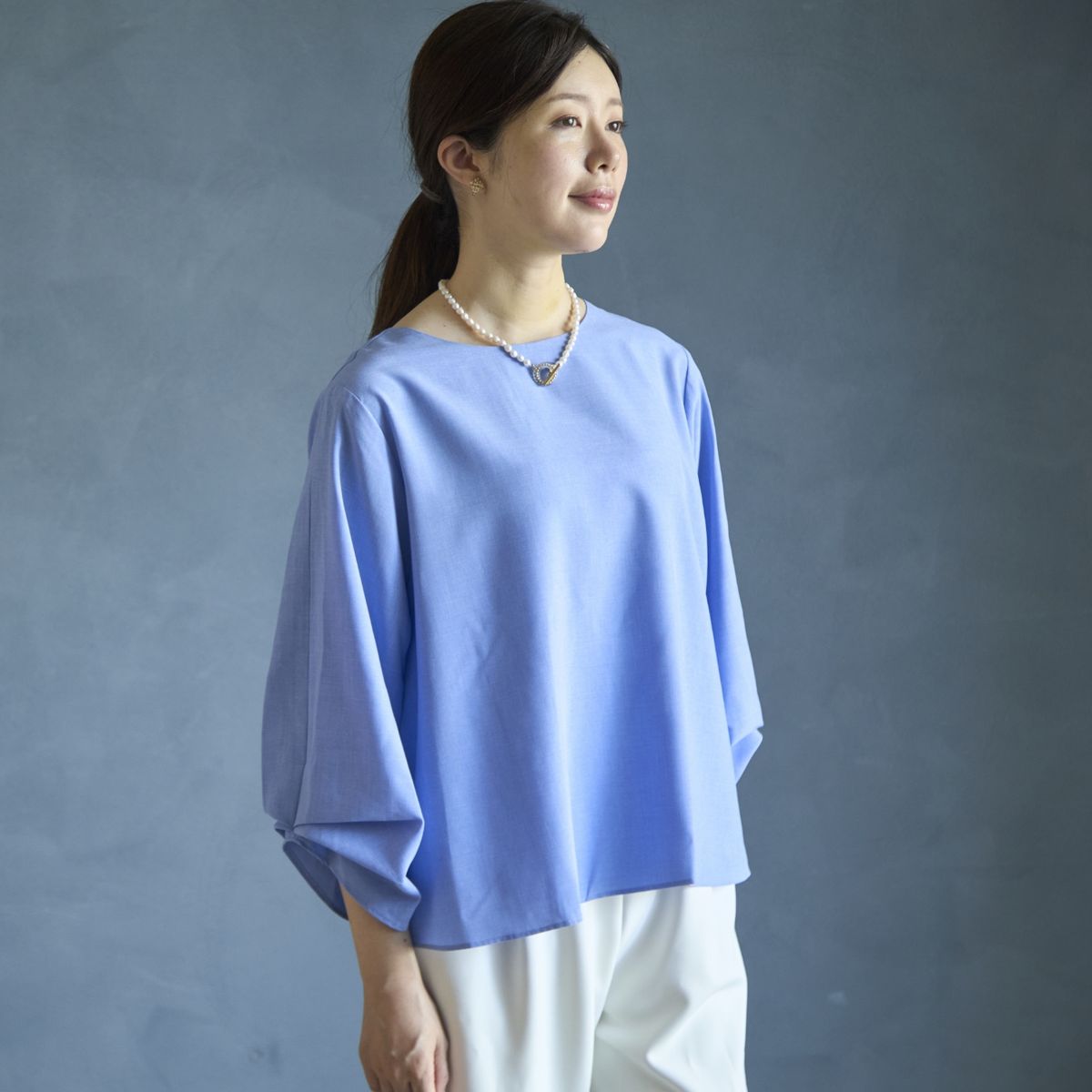 Kilka/蒸れにくい7分袖タックブラウス -ドライタッチなとろみ生地の7分 