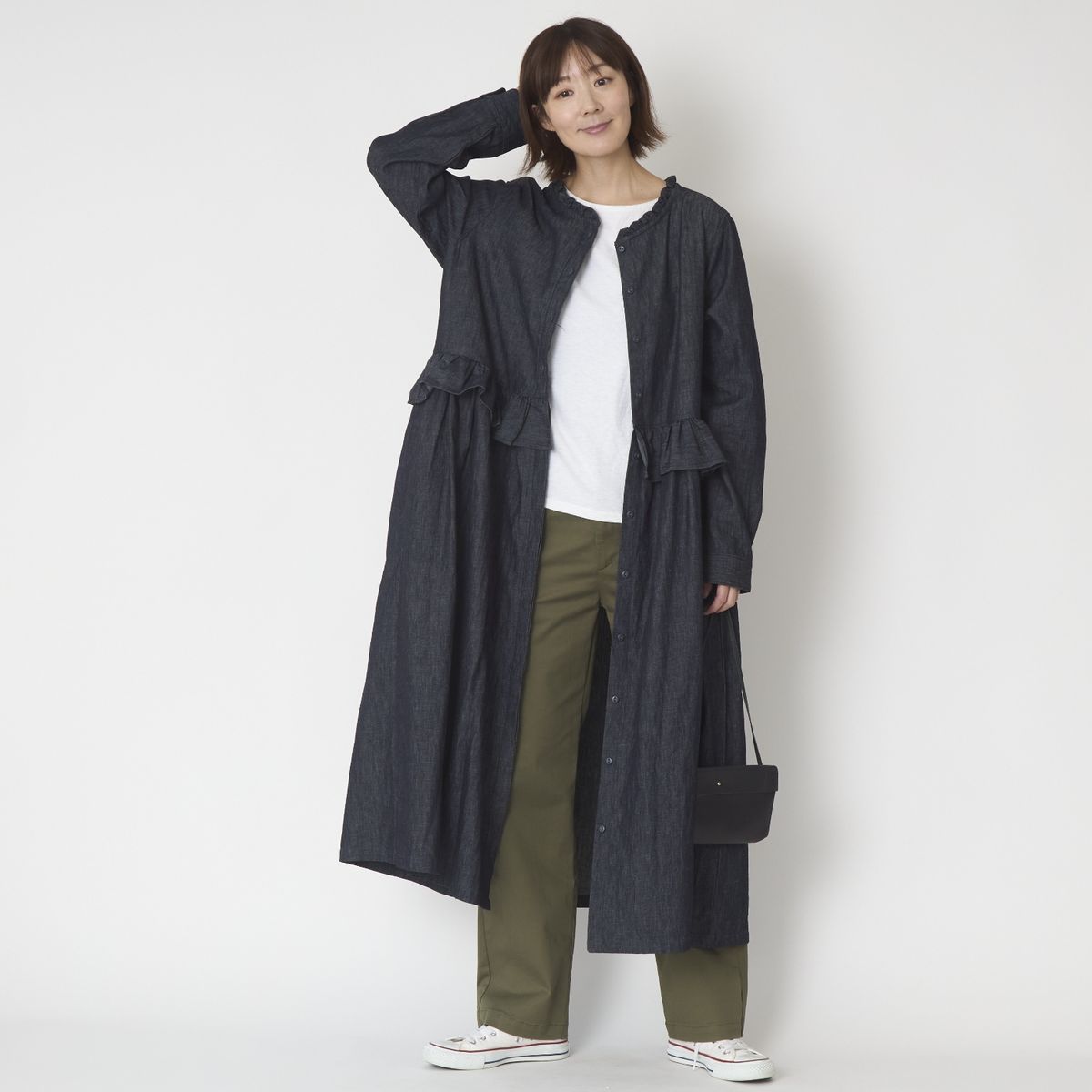 ubasoku/フリル加工比翼ウエストギャザー長袖ワンピース