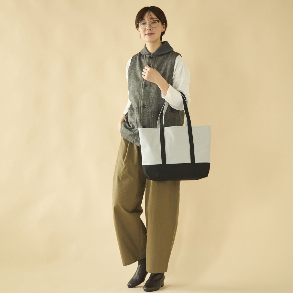 【受注会限定】みつばちトート シルバー×ブラック Mサイズ長め