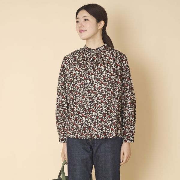 PONT DE CHALONS/フラワープリントギャザーブラウス ブラック