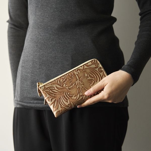 Coquette/Lzip Wallet フルール -【当店限定】華やかな型押し革の長