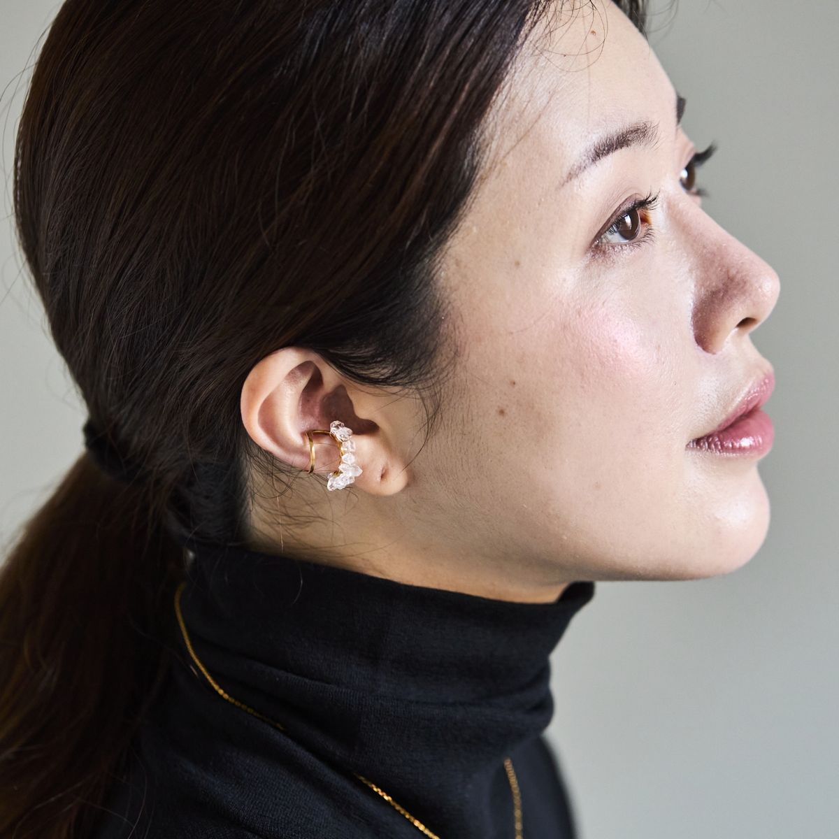 PLAFU/bloom gems earcuff with Herkimer Diamond