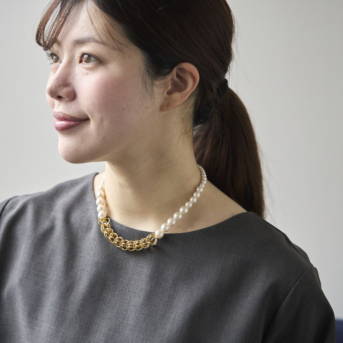 F.sequence/ボックスチェーンパールネックレス
