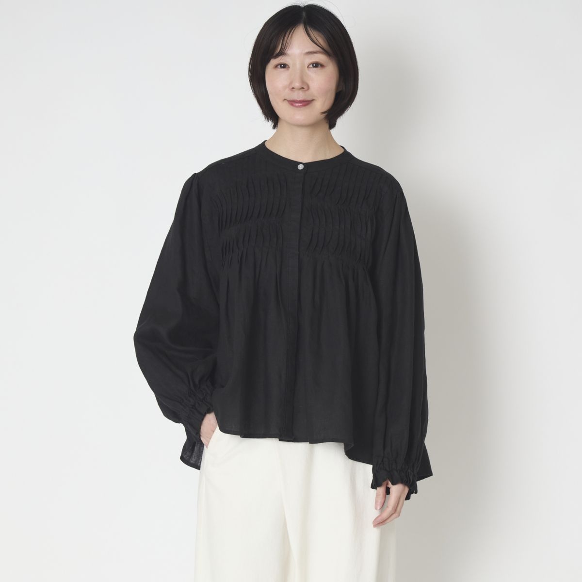 ubasoku/ウェーブピンタックブラウス
