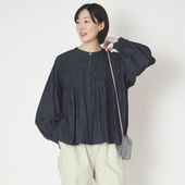 ubasoku/ウェーブピンタックブラウス インディゴ
