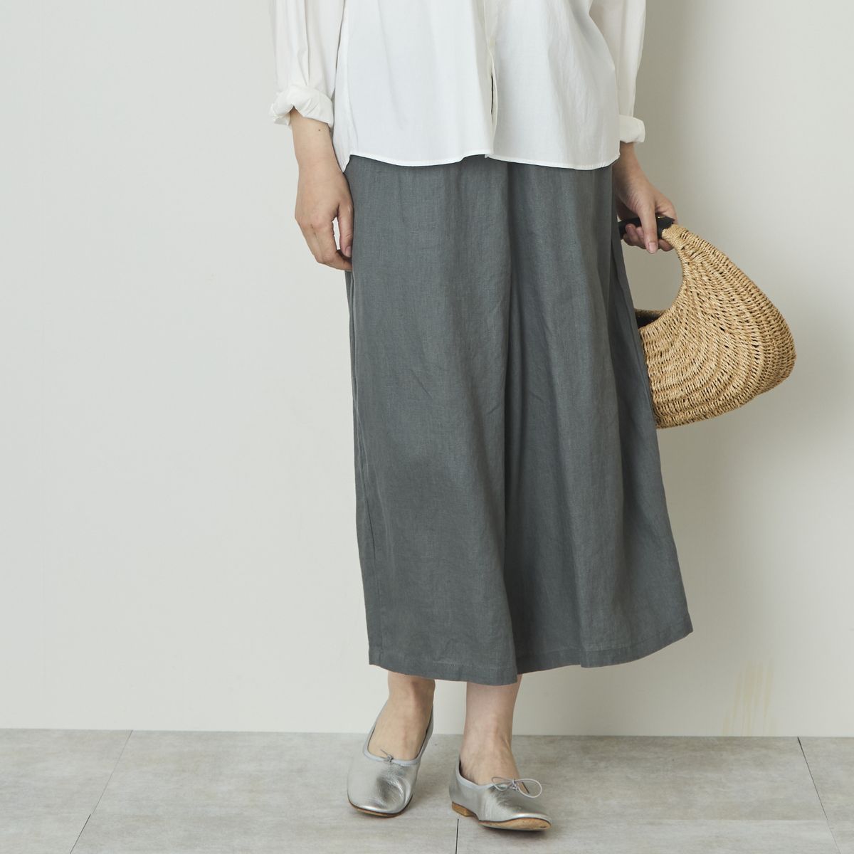 Crea delice/リネン8分丈ワイドパンツ