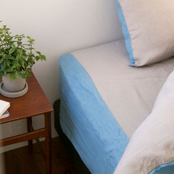 TENJIN FACTORY/リネンシーツ グレーｘブルー シングル