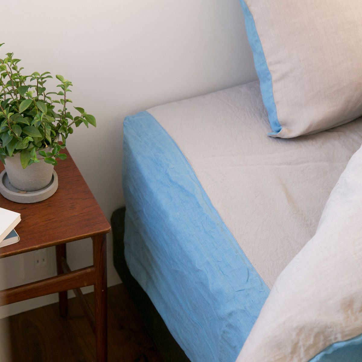 TENJIN FACTORY/リネンシーツ グレーｘブルー シングル