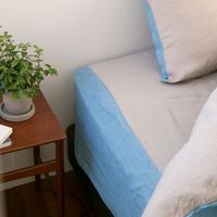 TENJIN FACTORY/リネンシーツ グレーｘブルー シングル