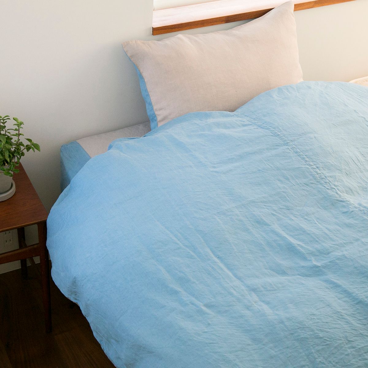 TENJIN FACTORY/リネン布団カバー グレーｘブルー ダブル