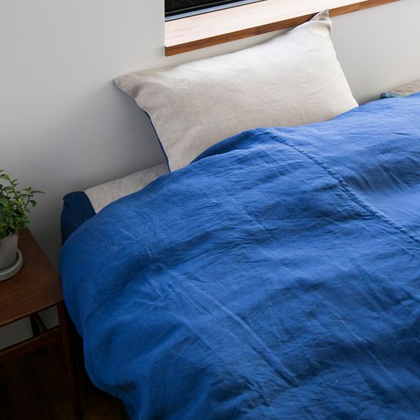 TENJIN FACTORY/リネン布団カバー フラックスxネイビー ダブル -1枚で