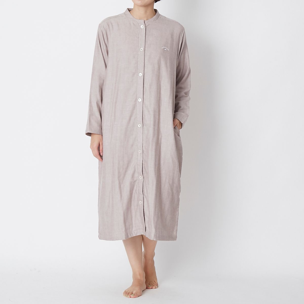 Kaimin Labo/雲ごこちガーゼストレッチ起毛パジャマ 無地長袖ワンピース レディース