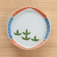 与山窯 豆皿 色絵若松富士山図