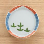 与山窯 豆皿 色絵若松富士山図