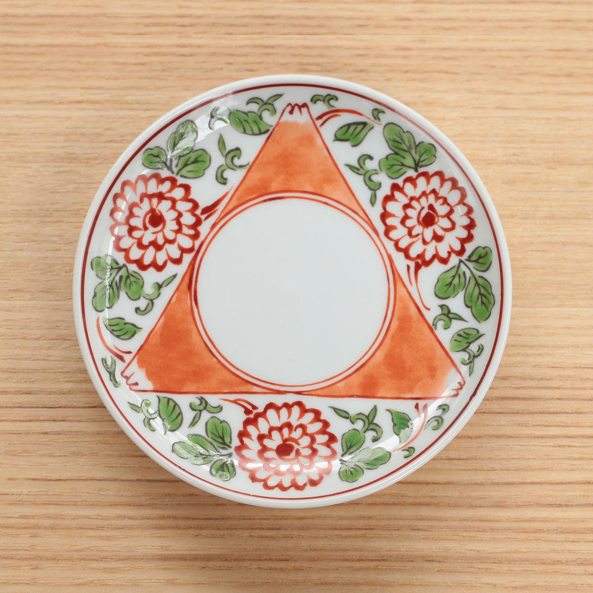 与山窯 豆皿 色絵三方富士菊花文